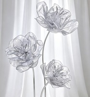 Premium-Qualität Künstliche Riesige Silberne Organza-Mohnblumen 3 Stück für Hochzeitsfotografie Bühnenhintergrund-Dekoration