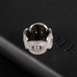 Bagues vintage hip-hop des années <span class=keywords><strong>90</strong></span> en laiton incrusté de zircon et pierres de synthèse, plaquées argent/or 18 carats pour hommes - Product Image 4