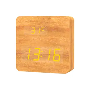 EWETIME นาฬิกาดิจิทัลทำจากไม้พร้อมระบบแจ้งเตือนอุณหภูมิในร่มแบบเลื่อนปลุก