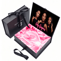 Boîtes cadeaux rigides magnétiques personnalisées avec doublure en satin et fermeture à ruban pour les marques de beauté, extensions de cheveux, emballage extérieur en papier
