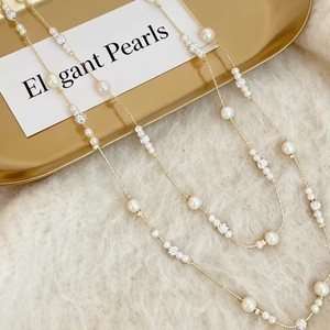 Korean Style White Pearl Necklace Multi Layered Star Pattern Geometric Design Gold Silver Chain Everyday Wear Autumn Winter - Product Image 2