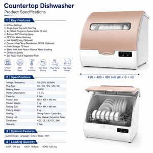 Lave-vaisselle de comptoir pour 6 couverts avec 72 programmes ° Sèche-cheveux à air chaud PTC C Hot Wash 360 °   Entrée d'eau à conception ouverte par pulvérisation - Product Image 3