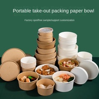 Saladier jetable écologique en papier kraft brun avec couvercle en PET