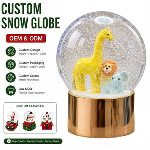Globo de Nieve de Resina con Temática de Animales de Safari, Personalizado OEM, con Jirafa, León y Elefante, Base Dorada Metálica, para Decoración de Habitaciones Infantiles y Regalos - Product Image 1