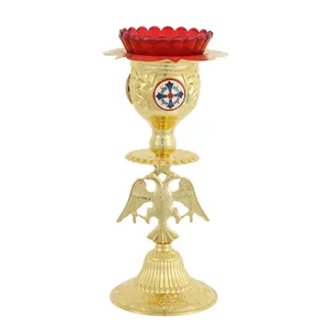 Orthodox Candles For Church With Red Glass Icon Oil Lamp Standing Gold Planting One Sets