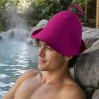 Chapeau de sauna en feutre de laine magenta, écologique, réutilisable, unisexe, personnalisable, respirant et résistant à la chaleur, pour la protection des cheveux