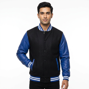 Stylish Winter Varsity Jacket <b>Men</b> Wool Body Leather Sleeves Bomber Jacket Casual Wear - Product Image 1