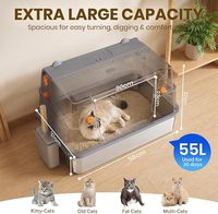 Bac à litière pour chat entièrement fermé en acier inoxydable avec couvercle à charnière anti-éclaboussures et anti-odeurs, grande toilette pour chat avec pelle à litière
