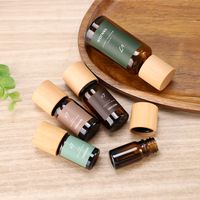 Bouteilles en verre pour cosmétiques, parfums et huiles essentielles avec couvercle en bois, flacon en verre ambré, étiquette privée, emballage pour soins de la peau et nettoyants pour le visage