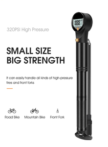 Pompe à air manuelle portable mini en alliage d'aluminium montée sur cadre, haute pression 320 psi, jauge incluse, valve Presta pour <span class=keywords><strong>VTT</strong></span> - Product Image 4