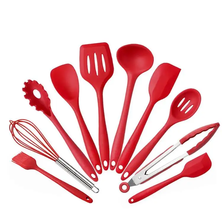 Wholesale 10pcs Utensil Set Silicone Kitchen Supplies Colorful Utensils Cooking Sets Baking Accessories With White Box