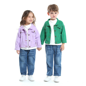 <span class=keywords><strong>Veste</strong></span> en <span class=keywords><strong>jean</strong></span> unisexe pour enfant, vêtement d'extérieur, couleur unie, printemps automne - Product Image 2