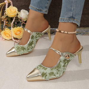 2025 nouveau Style argent tête <span class=keywords><strong>Mules</strong></span> boucle sandales à talons hauts femmes chaussures à talons hauts fête quotidienne boucle unique chaussures pour femmes - Product Image 3