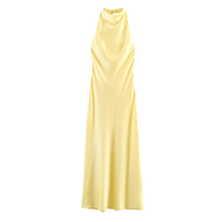Robes longues en satin pour femmes, 2 coloris, dos ajouré, fermeture éclair, couleur unie, soyeuses, décontractées, mode été, style halter