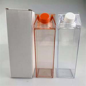 500Ml 1000Ml BPA Free Plastic Clear <b>Pink</b> Transparent Colored Acrylic Milk Box Carton Shaped <b>Water</b> <b>Bottle</b> - Product Image 3