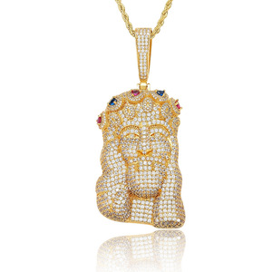 Kalung Liontin Pria Model Spiky Border Man Brass Iced Out Full Zircon dan Rantai Tali Baja Anti Karat, Kalung Hip Hop Rapper Grosir - Product Image 4