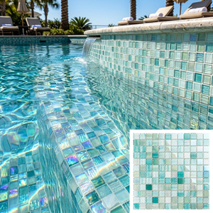 Mosaicos de Vidrio Iridiscente <span class=keywords><strong>Verde</strong></span> <span class=keywords><strong>Agua</strong></span> de Lujo, Hechos a Mano, Modernos y Ecológicos, para Piscinas, Resorts Tropicales, Cocinas y <span class=keywords><strong>Baños</strong></span> - Product Image 1