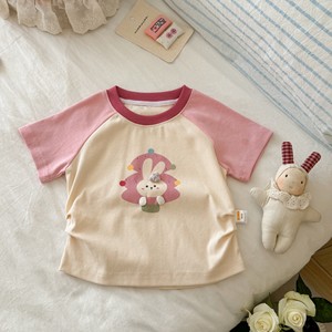 TongXingYuan Girls' Short Sleeve T-Shirt Cartoon Print Cotton Summer Top For Children Pink And Yellow Sleeves - Product Image 3