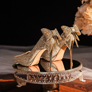 Escarpins de mariée à enfiler, tendance mode, bout pointu, talon aiguille 8 cm, doublure en satin, avec nœud décoratif, pour mariage et soirée - Product Image 4