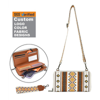 Tas genggam wanita, dompet Barat tali bahu dapat dilepas & disesuaikan Boho Aztec pemegang kartu kredit