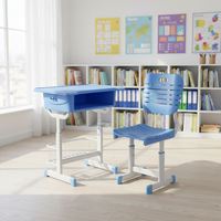 Ensemble de bureau et chaise ergonomiques réglables pour étudiants avec cadre métallique robuste pour salle de classe adulte