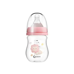 玻璃婴儿奶瓶120毫升4OZ可爱椭圆形婴儿奶瓶新款上市宽颈纯带硅胶奶嘴OEM无手柄