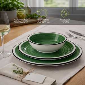 Colorful Round Ceramic <b>Dinnerware</b> <b>Set</b> 18 Pc For 6 People Soup Dinner Dessert Plates - Product Image 5
