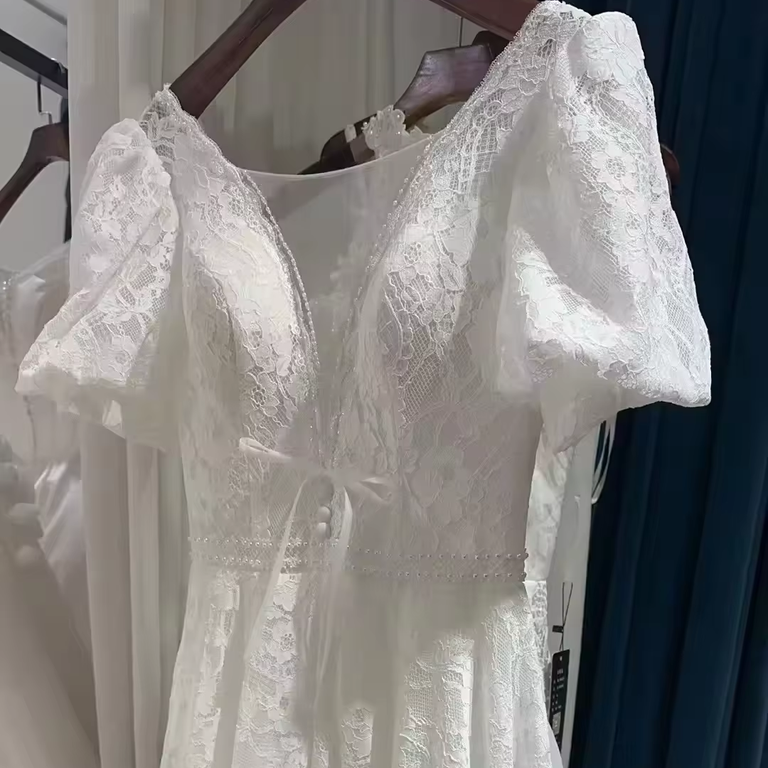 knee length dresses for ladies Comfy Lace Short Maternity Dress with Sleeves, White / 2XL main image 0