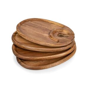 Plateau à steak en bois d'acacia Pengzhan, forme irrégulière avec porte-verre à vin, plateau de fête durable - Product Image 1