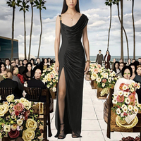 Nouvelle Robe de Soirée Élégante pour Femme, Coupe Ajustée, Taille Haute, Longueur Ras du Sol, Plissée Irrégulière à la Française, Lavable, Idéale pour l'Été
