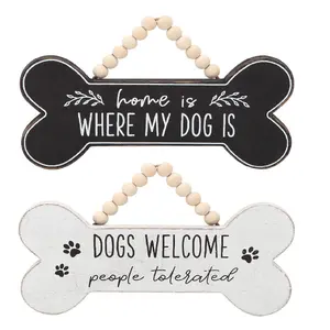Wooden Dog Bone Welcome Sign with Beads Front Door Porch Decor for Home Decor