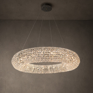 Lustre élégant rond en cristal ajouré pour entrée large et salon à plan ouvert - Product Image 2