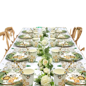 Juego de Mantel desechable estilo dibujos animados de animales de la selva vajilla de fiesta salvaje <span class=keywords><strong>para</strong></span> cumpleaños Baby Shower Ramadán y Acción de Gracias - Product Image 1