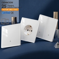 Interrupteurs et prises électriques muraux KSQ durables, norme européenne 16A/10A, en verre trempé, installation facile