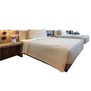 Hotel Twin Bed Set Standard Room Double Single Bed with Wooden <b>Headboard</b> Nightstand for 3-Star Hotel Guesthouse Furniture - Product Image 1