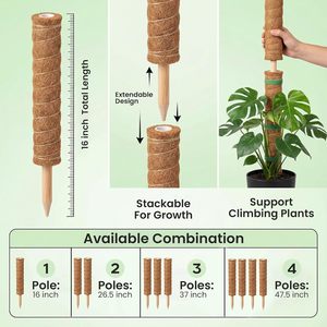 Poste <span class=keywords><strong>de</strong></span> musgo apilable <span class=keywords><strong>de</strong></span> PVC y madera, ecológico, soporte para plantas Monstera, trellis para plantas <span class=keywords><strong>de</strong></span> interior, estacas <span class=keywords><strong>de</strong></span> jardinería extensibles, etiquetas para plantas - Product Image 5
