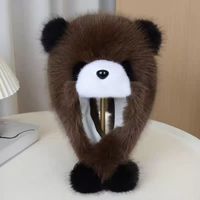 Lindo Gorro de Invierno con Orejeras de Panda, Gorro Ushanka Cálido y Suave de Piel Sintética para Mujeres y Niños, Ideal para Ciclismo al Aire Libre