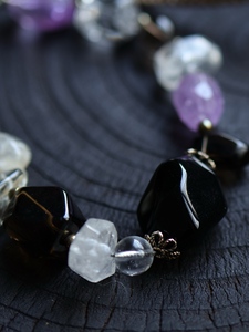 Collier ras du cou unique en cristal irrégulier, pierres précieuses naturelles fumées et claires mélangées, argent antique 925, nouveau bijou artisanal chinois - Product Image 4