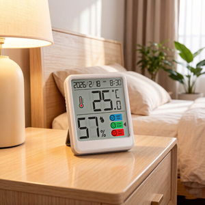 مقياس حرارة ورطوبة رقمي عالي الدقة للاستخدام الداخلي، جهاز مراقبة درجة الحرارة والرطوبة للمنزل وغرفة الأطفال قابل للتثبيت على الحائط - Product Image 1