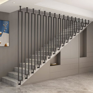 Piezas de escalera Escalera Nuevo diseño Decoración interior Cuadrado <span class=keywords><strong>dorado</strong></span> Balaustre de hierro forjado Barandilla de acero sólido - Product Image 3