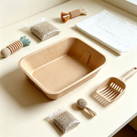Bac à litière rectangulaire jetable pour chat, en pulpe biodégradable, anti-fuite, sans lavage, portable, pour voyage, logo personnalisé