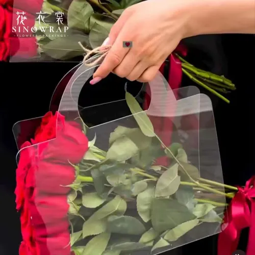 Sinowrap PVC 꽃집 용품 꽃다발 용 손잡이와 도매 투명 플라스틱 꽃다발 가방