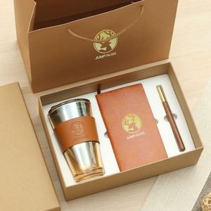 Customised Promotional Business Corporate Gifts Sets Pofeis Brand PU Leather Handmade Embossed Notebook Pen Coffee Gifts Set - Product Image 2