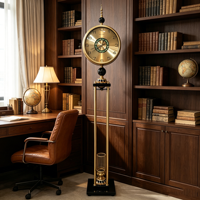 Reloj de Pared Antiguo Retro Negro y Dorado con Patrón de Espiral Tallado, Péndulo Visible, Estilo Campestre Francés, Esfera con Números Romanos, Movimiento de Cuarzo