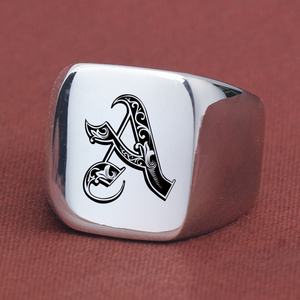 Wholesale 26 Letters Custom Initial Engrave <strong>Rings</strong> for <strong>Men</strong> 18mm Stainless Steel <strong>Signet</strong> Blank Jewelry Classic Style - Product Image 3
