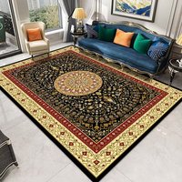 Tapis d'intérieur personnalisé en velours cristal noir et or, motif médaillon, imprimé, antidérapant, doux, pour salon, style vintage floral oriental