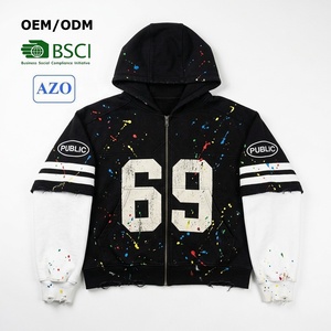 Sudaderas con Capucha Personalizadas OEM de Alta Calidad, 400GSM, Impresión Serigráfica, Diseño de Salpicaduras de Tinta a Mano, Doble Capa, para Hombre - Product Image 1