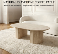 Table basse Japandi en pierre naturelle de travertin, style colonne romaine, pour salon et salle de séjour, modèle design