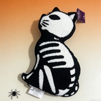 Coussin décoratif transfrontalier pour le commerce extérieur, motif chat crâne d'Halloween, unique et mignon, en polyester avec rembourrage en coton PP