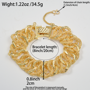 polished custom <b>copper</b> party homme femme thick textured curb link glamorous wholesale fashion 18k gold plated <b>bracelet</b> set - Product Image 6